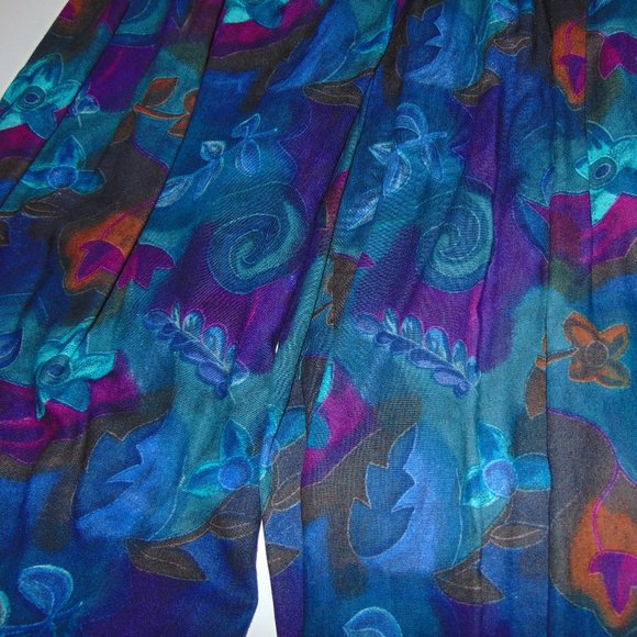 Blue Multi Floral Wide Leg Pants - Size M - Picture 3 of 5